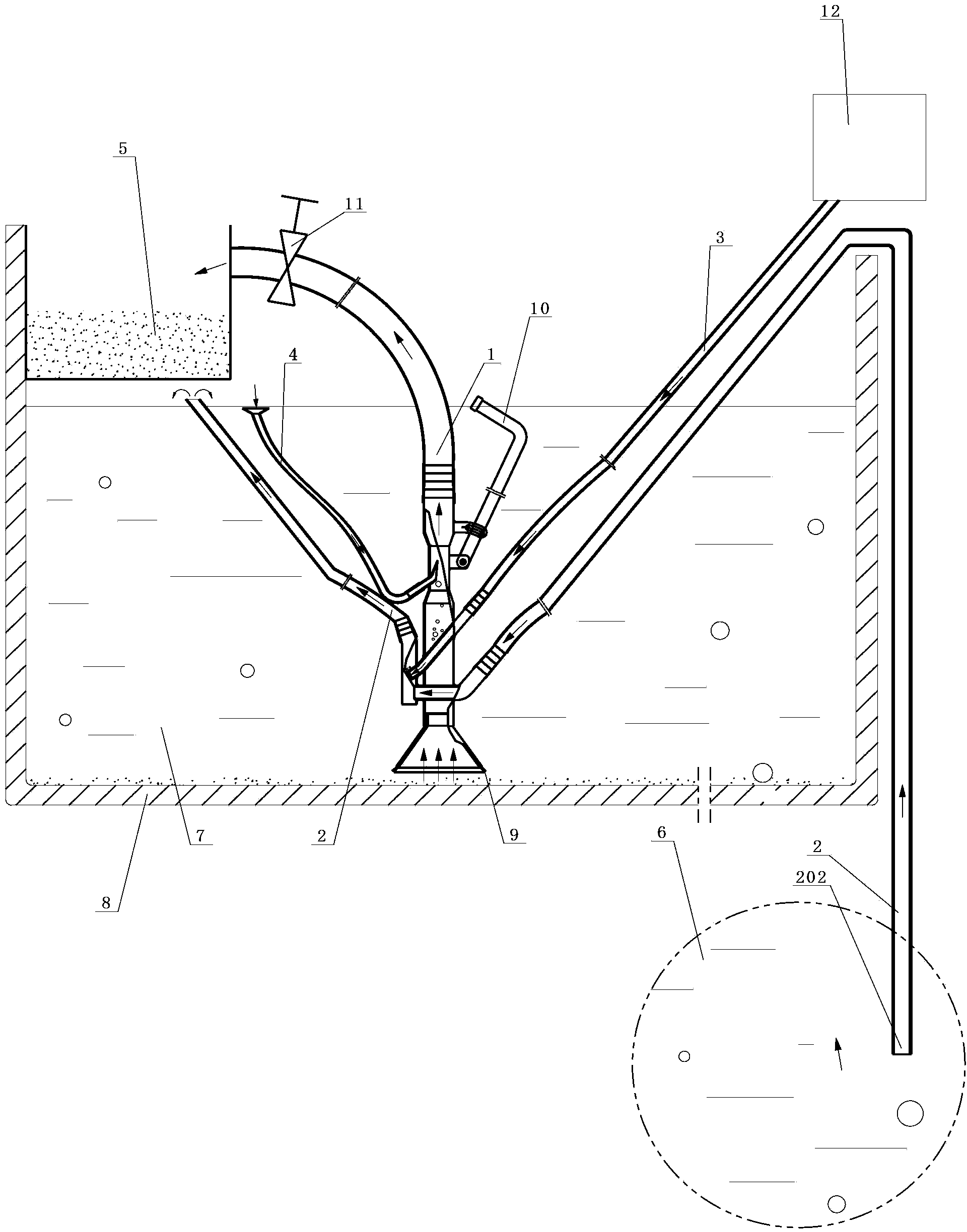 Air inflating, pollutant discharging and water injecting device for net cage culture