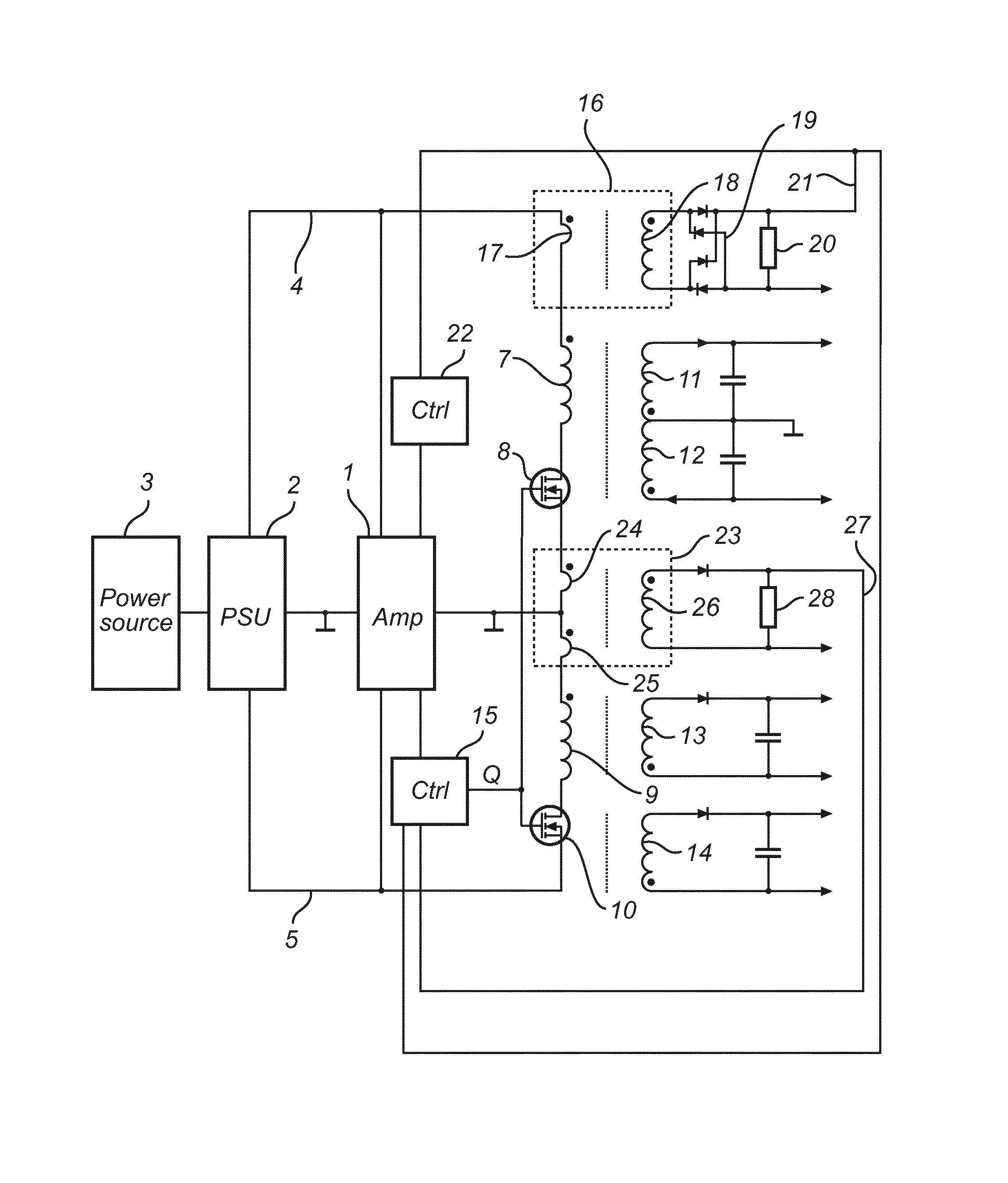 Power supply arrangement for single ended class D amplifier