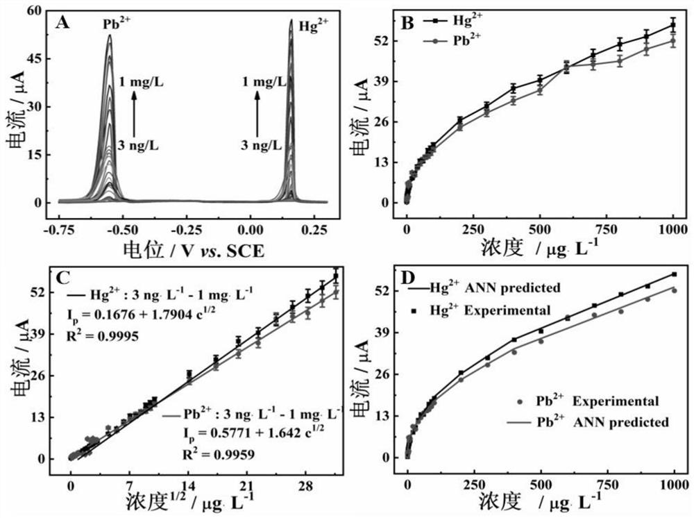 Electrochemical sensor for detecting Pb &lt; 2 + &gt; and Hg &lt; 2 + &gt; as well as preparation method and application of electrochemical sensor