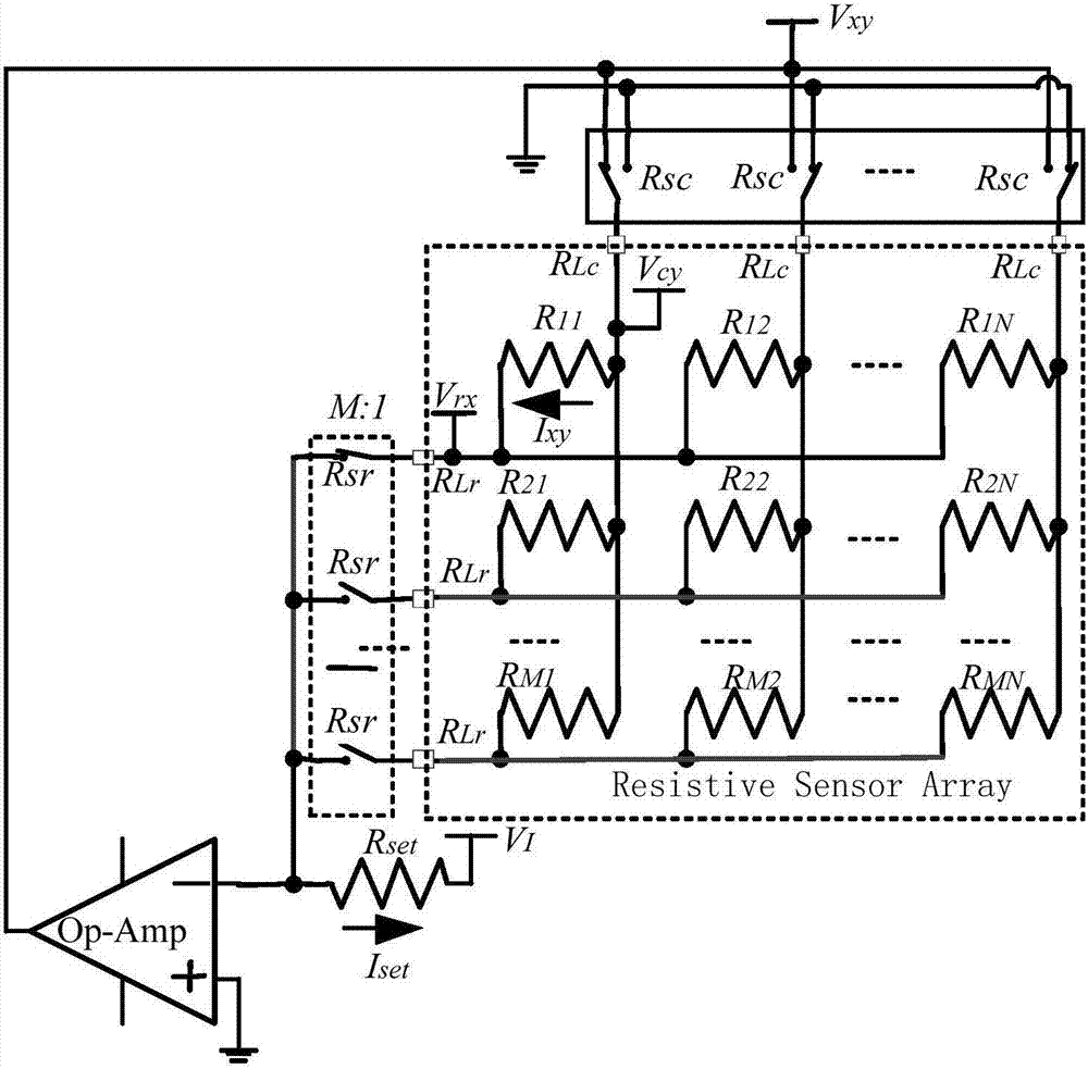 Resistive sensor array test circuit, test method, and sensor system