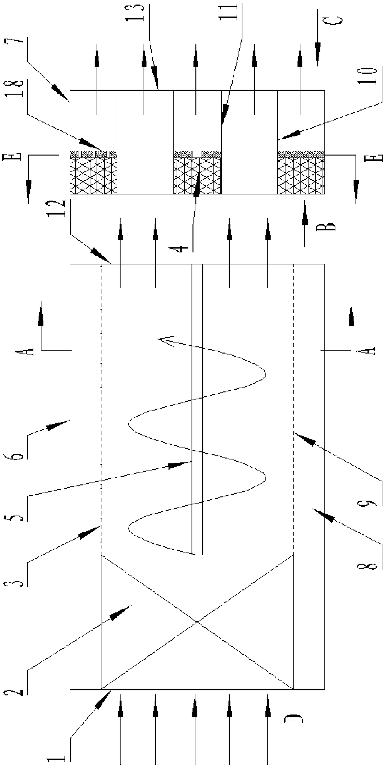 A purification and separation device for mist and particles in gas