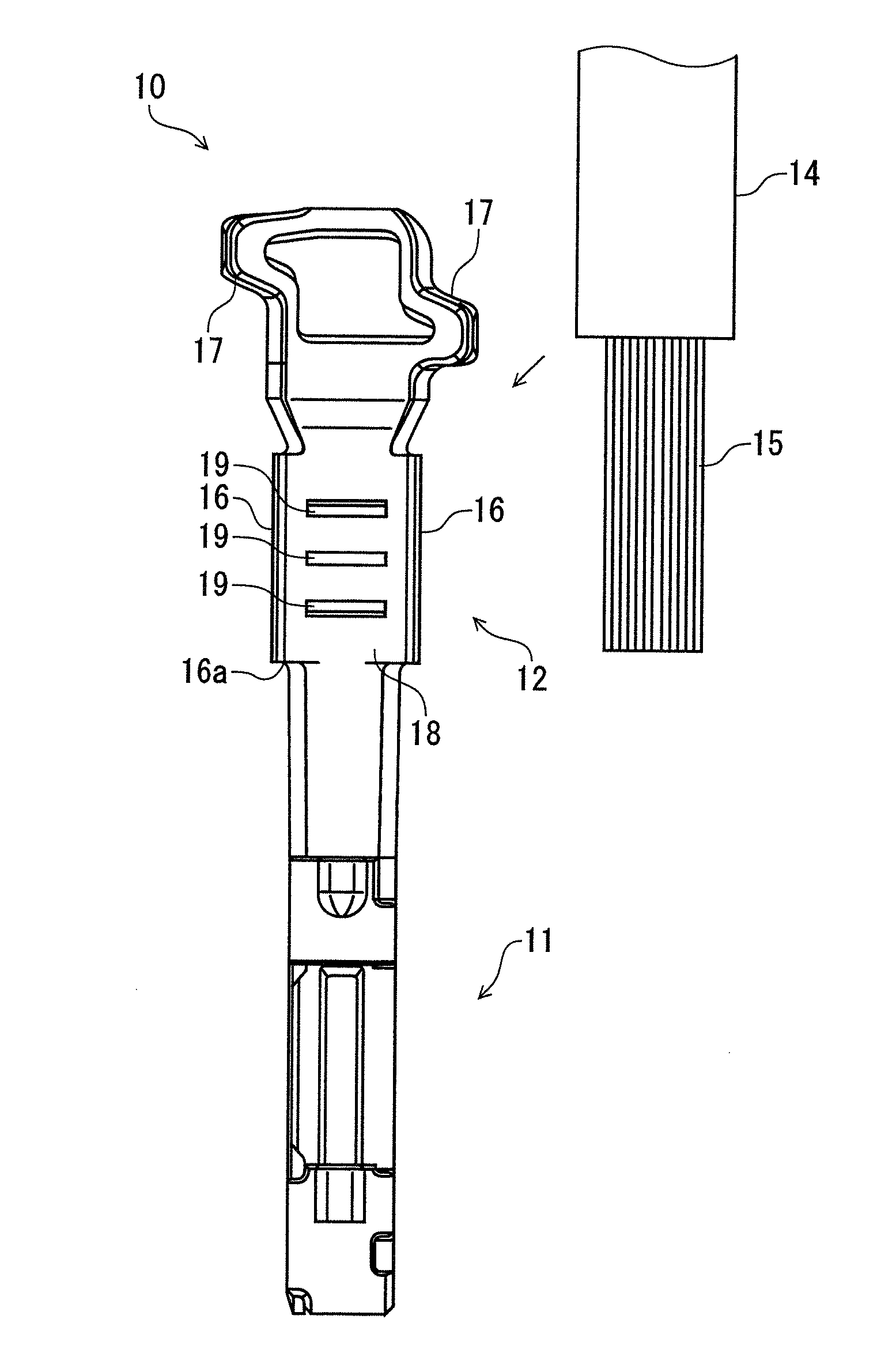 Crimped electric wire with terminal and method for producing the same