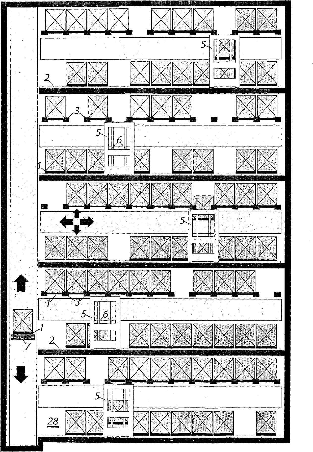 Method and system of stereo warehouse/parking and container stereo warehousing system, container terminal and method for loading and unloading operation of container terminal