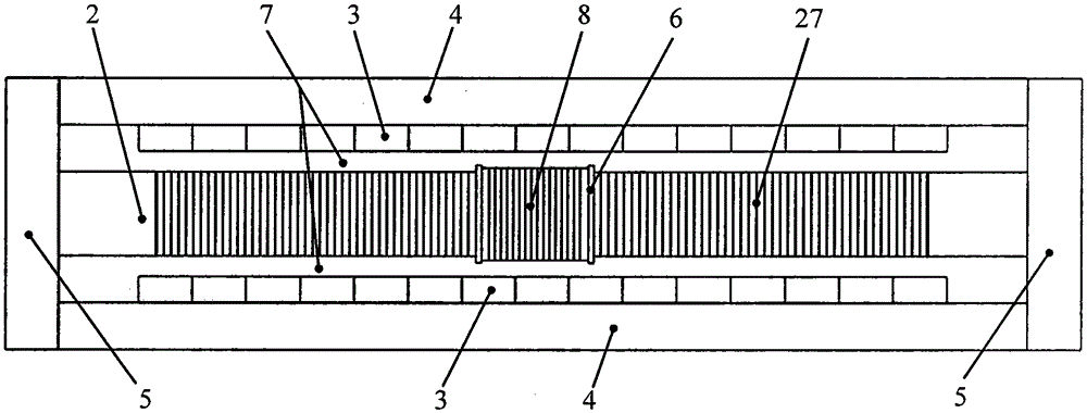 Magnetic circuit structure of double-row permanent magnet centripetal excitation rectangular open magnetic field type electromagnetic vibrating table with magnetic field tracking compensation