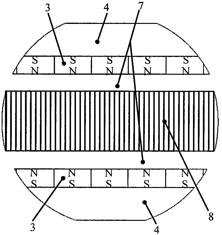 Magnetic circuit structure of double-row permanent magnet centripetal excitation rectangular open magnetic field type electromagnetic vibrating table with magnetic field tracking compensation