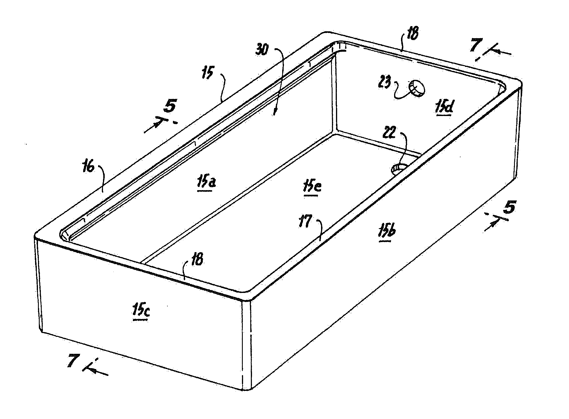 Bathtub fitting standard external space while affording safe egress and larger floor area with enclosed volume