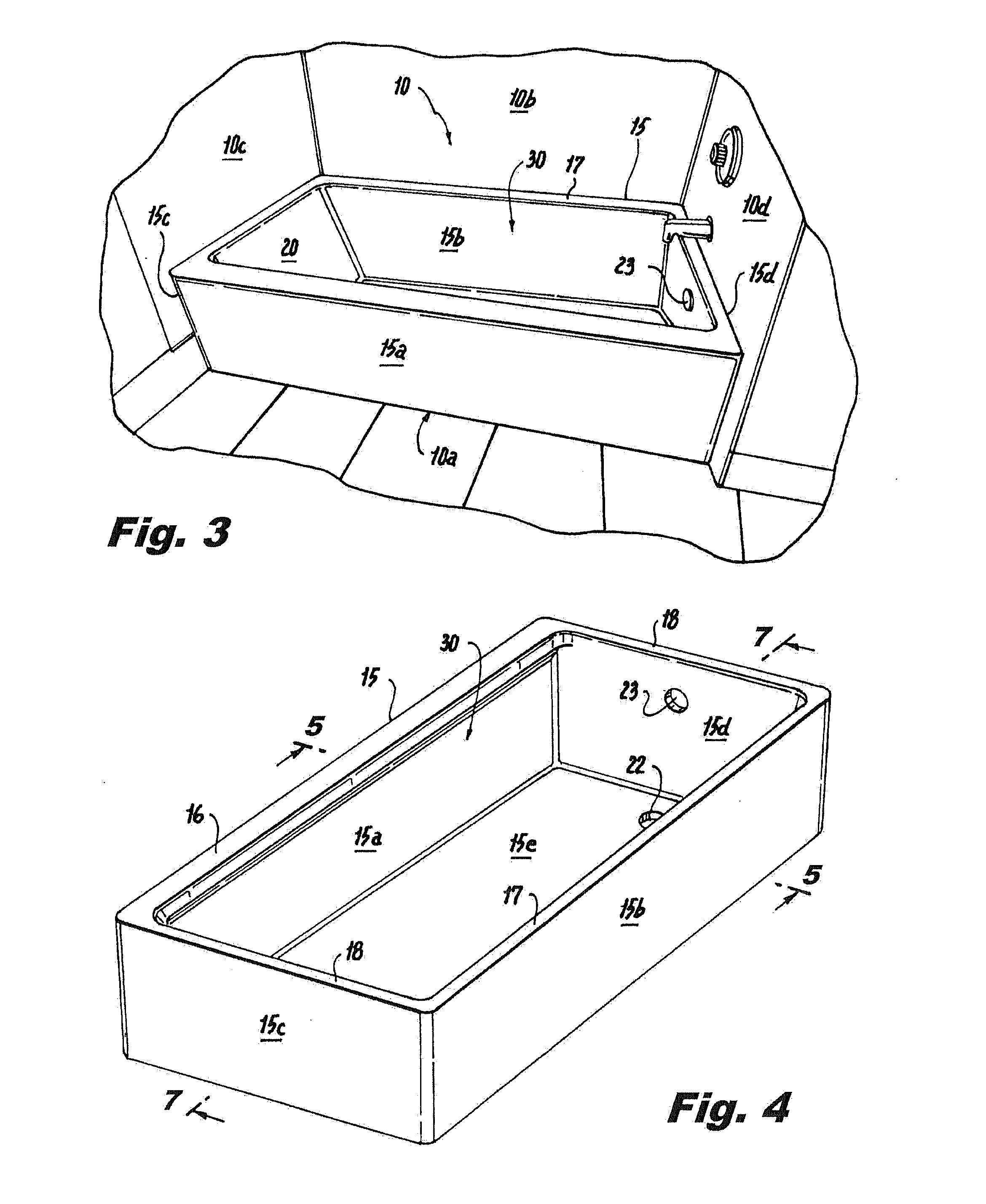 Bathtub fitting standard external space while affording safe egress and larger floor area with enclosed volume