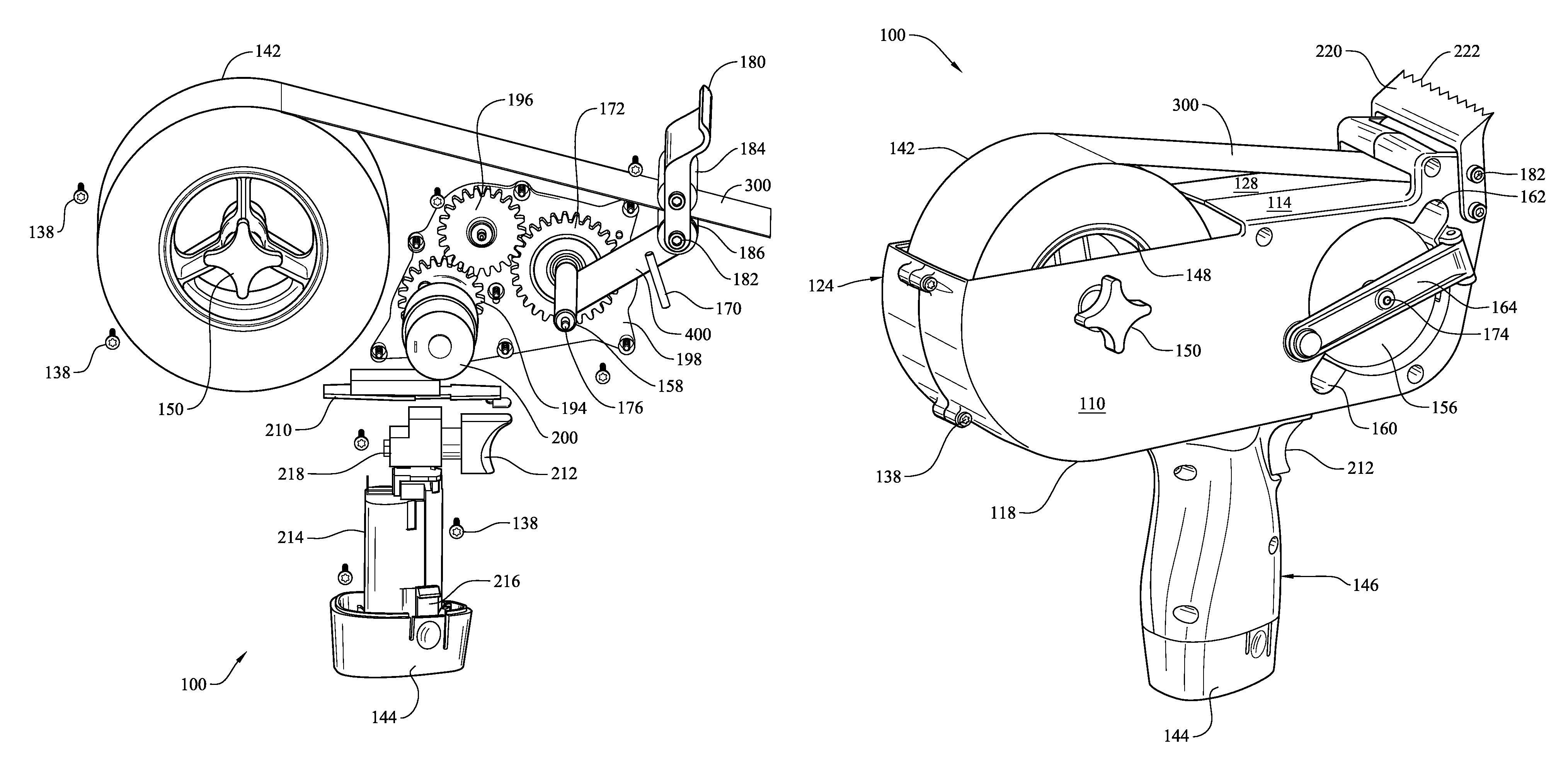 Adhesive tape dispenser with automatic winding of releasable backing
