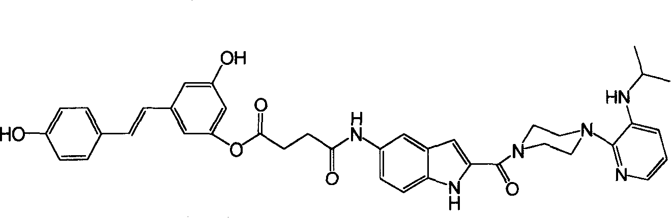 Resultant Ruisidilasu from generic delavird and resveratrol, and synthetic method