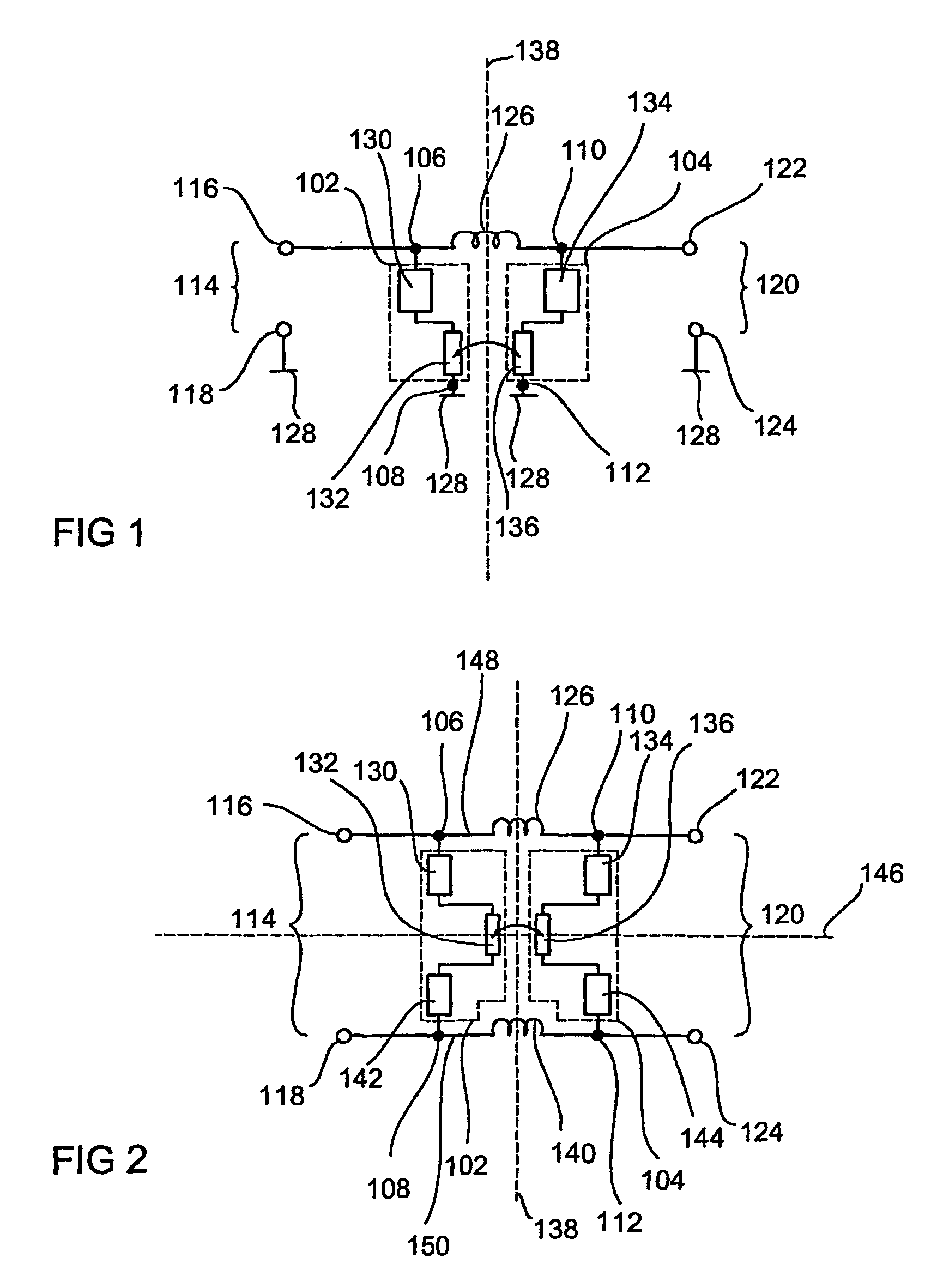Filter arrangement for balanced and unbalanced line systems