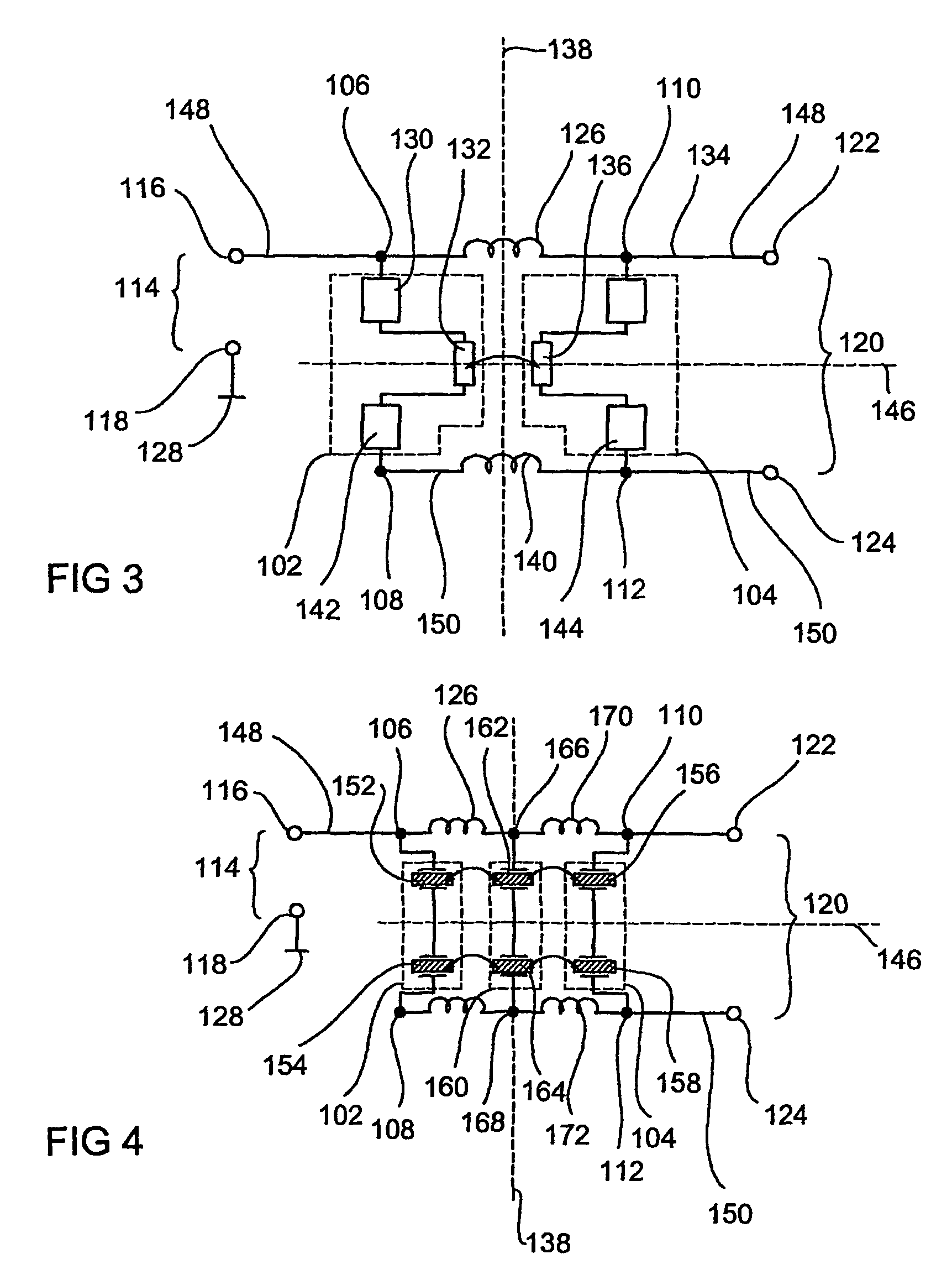 Filter arrangement for balanced and unbalanced line systems
