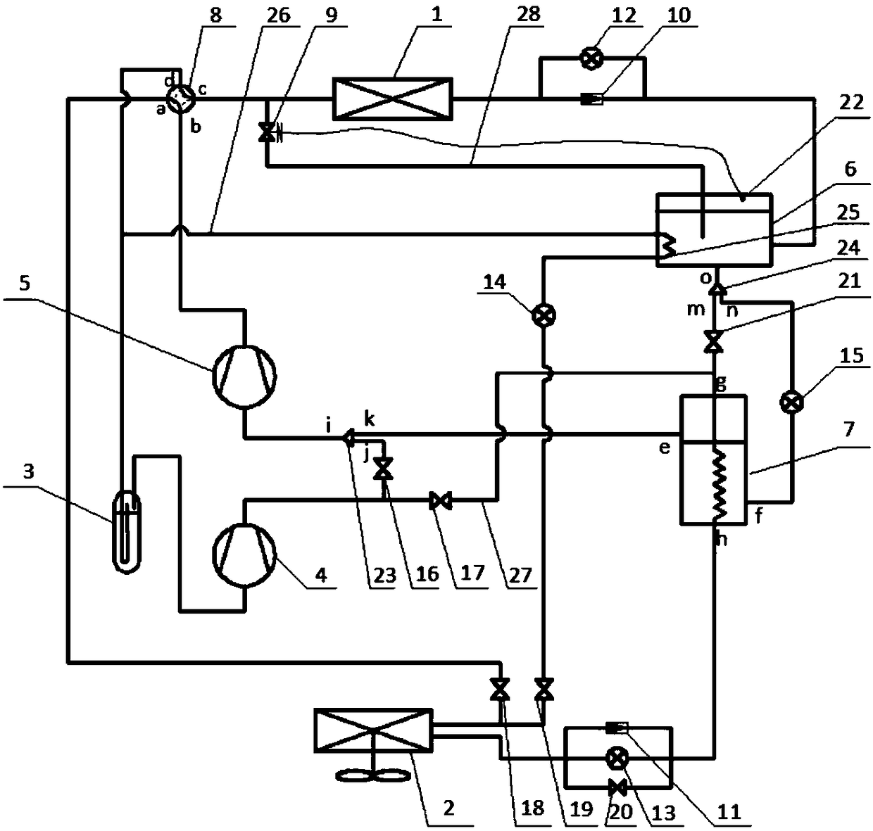 An air source heat pump defrosting system with two-stage compression switched to partial binary cascade