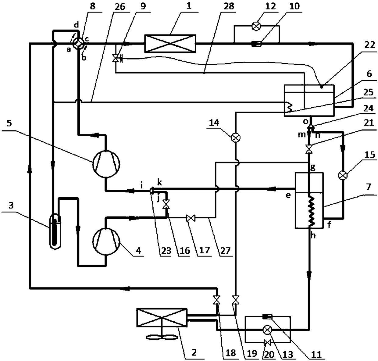 An air source heat pump defrosting system with two-stage compression switched to partial binary cascade