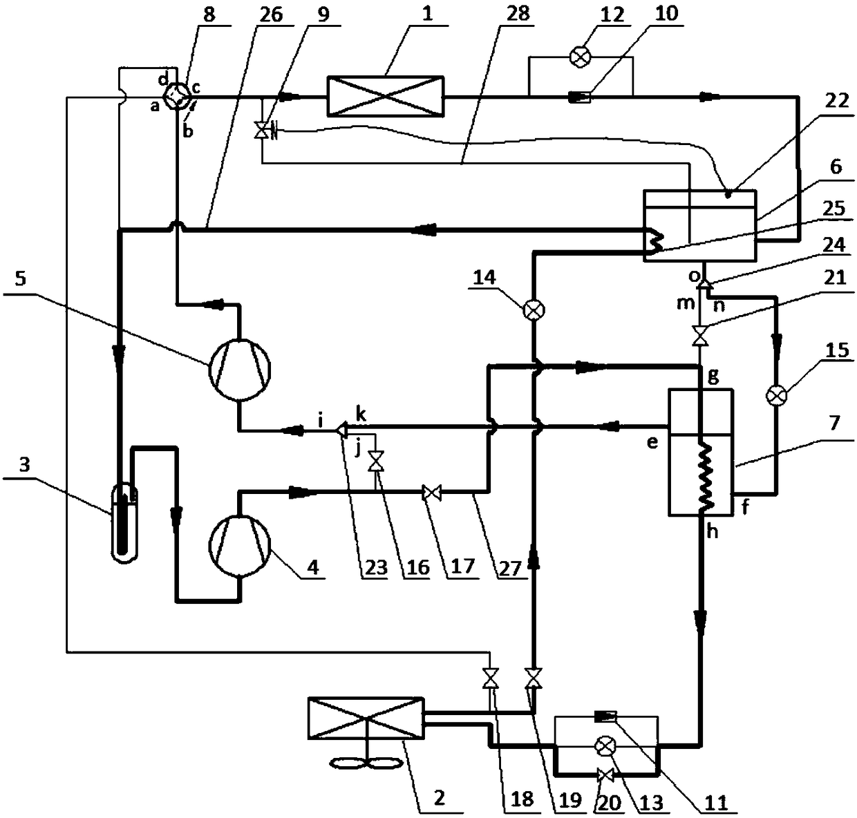 An air source heat pump defrosting system with two-stage compression switched to partial binary cascade