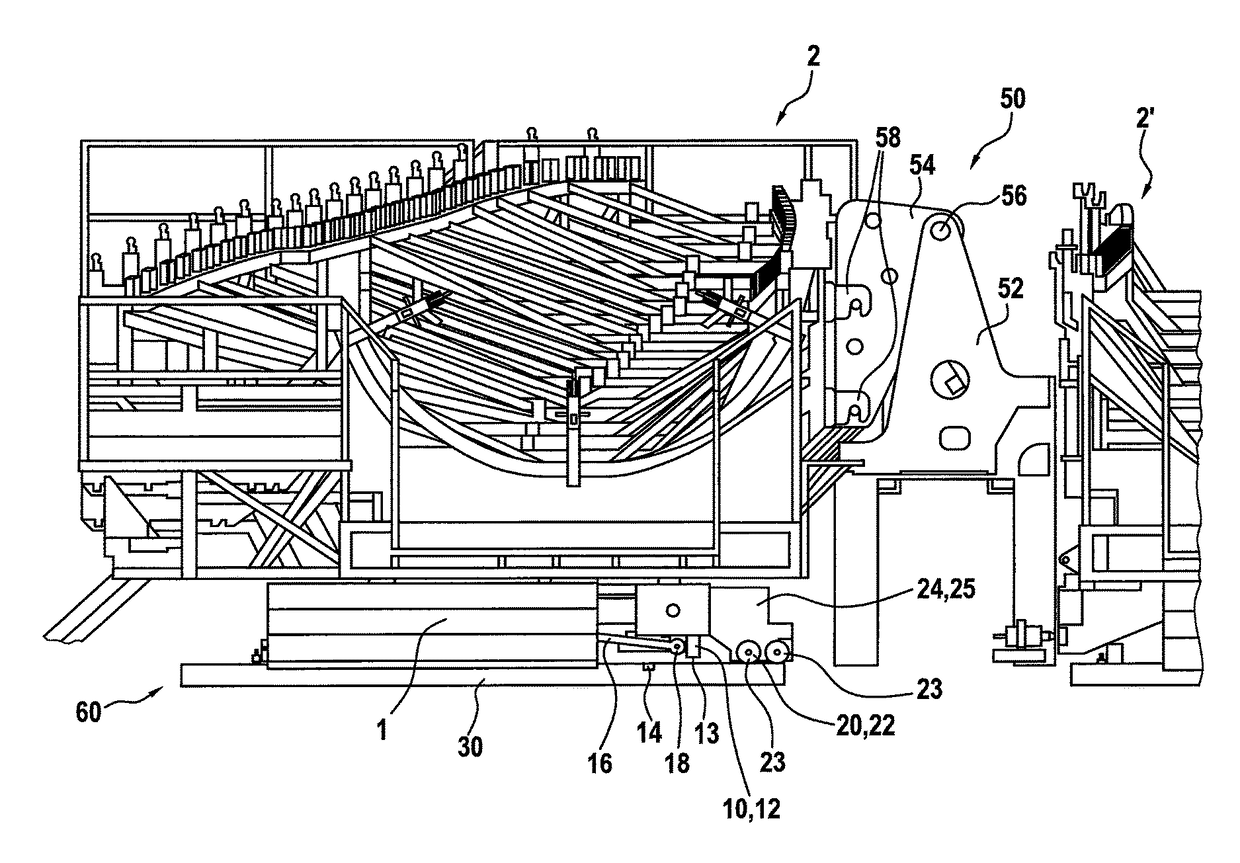 Handling device for handling a rotor blade mold for producing a rotor blade of a wind turbine