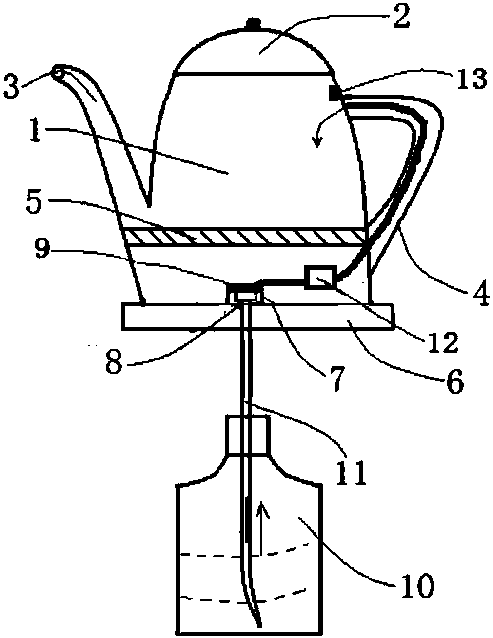 Water kettle realizing internal water injection purpose