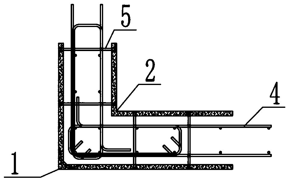 Rebar formwork integrated L-shaped wall component and production method thereof