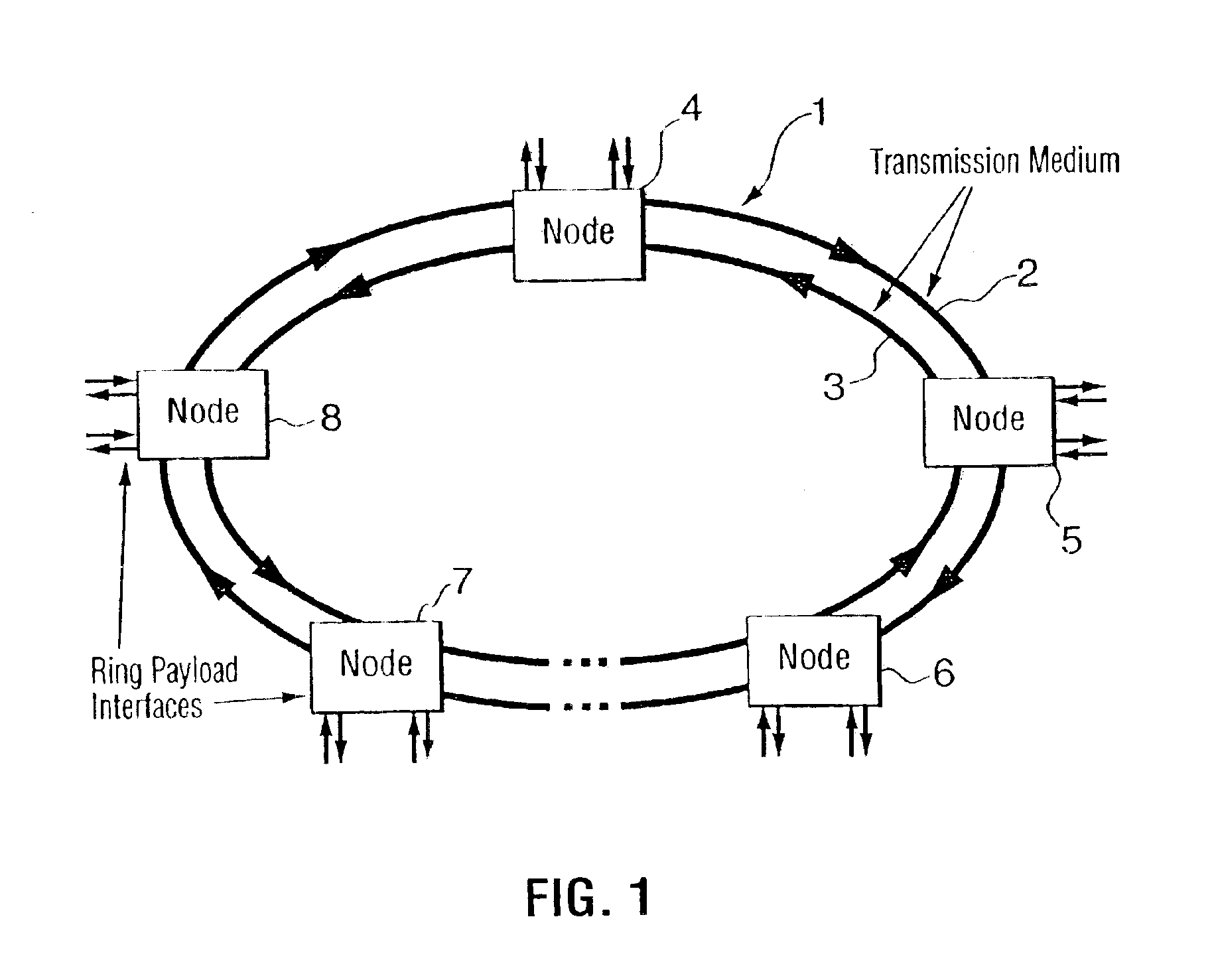 WDM optical network with passive pass-through at each node