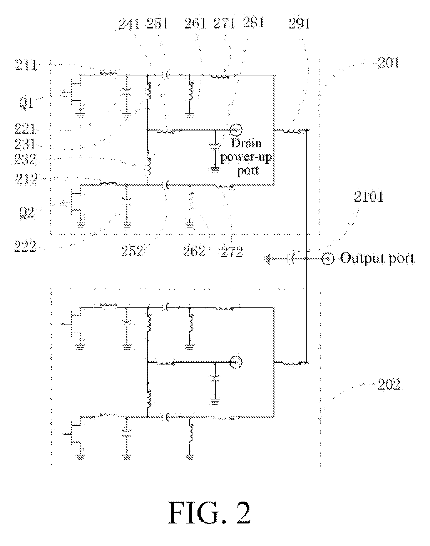 Amplifier circuit with cross wiring of direct-current signals and microwave signals