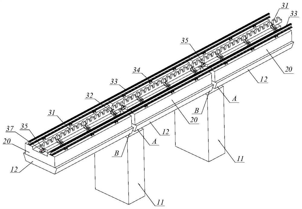 Large-gradient simply-supported bridge ballastless track rack rail connecting system