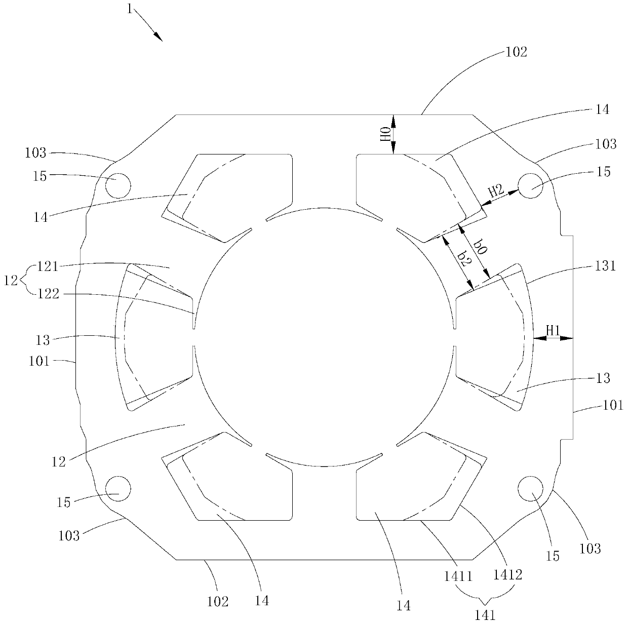 Method for increasing stator core slot area, stator core, stator and motor