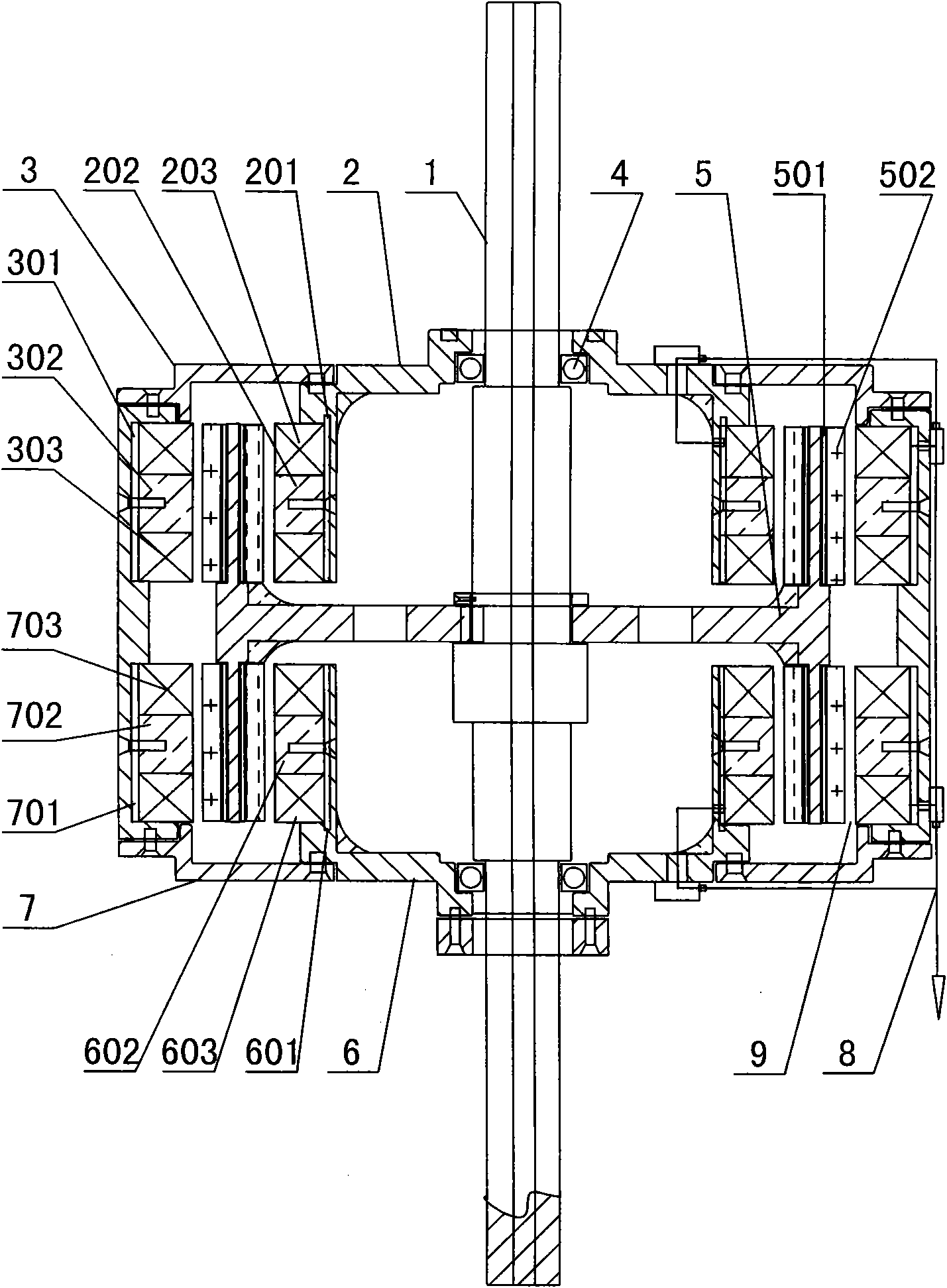 Efficient permanent magnet generator with no-iron core and multiple stator