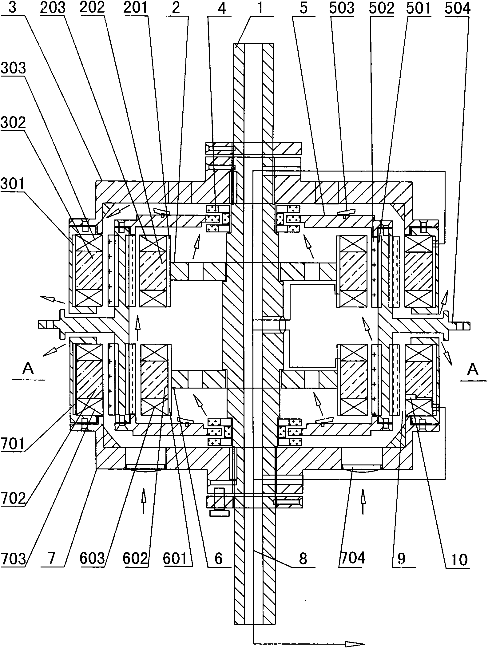 Efficient permanent magnet generator with no-iron core and multiple stator