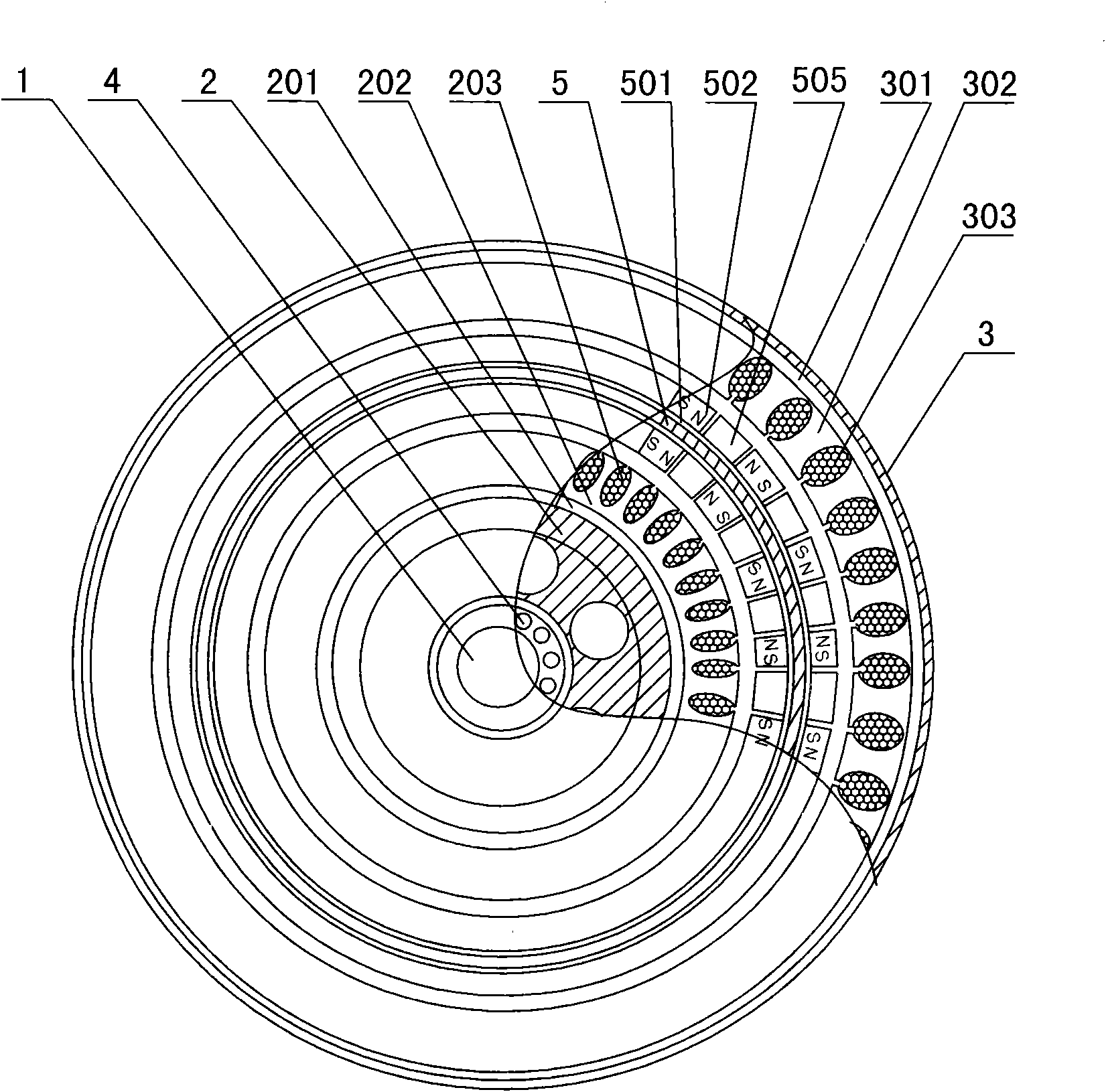 Efficient permanent magnet generator with no-iron core and multiple stator