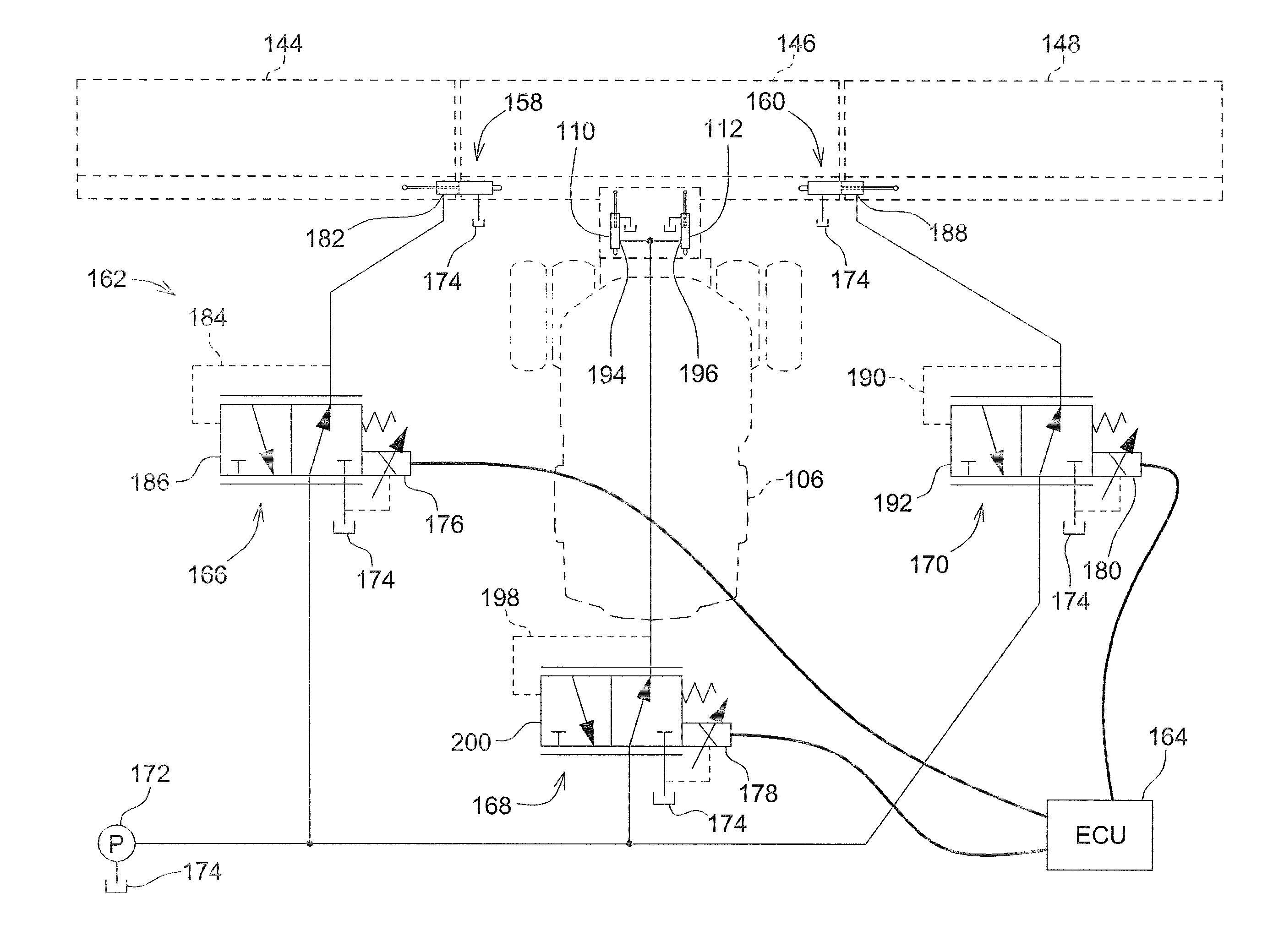 Articulated harvesting head ground force control circuit