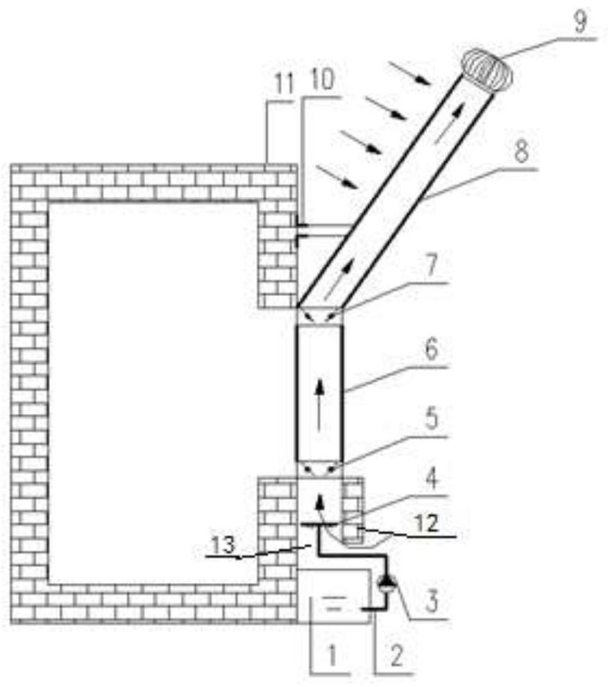 A heat removal system combining solar chimney and evaporative cooling