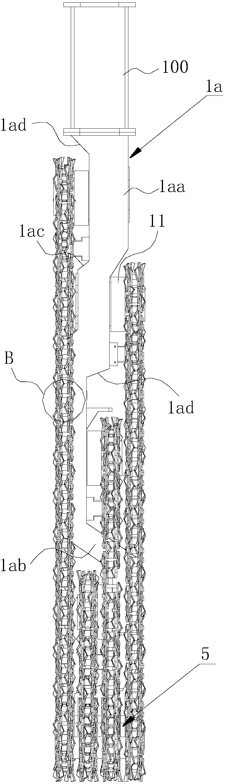 Soil body thorough stirring type chain drill head