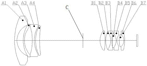 Large target surface automatic aperture high-pass light quantity zoom lens and using method thereof