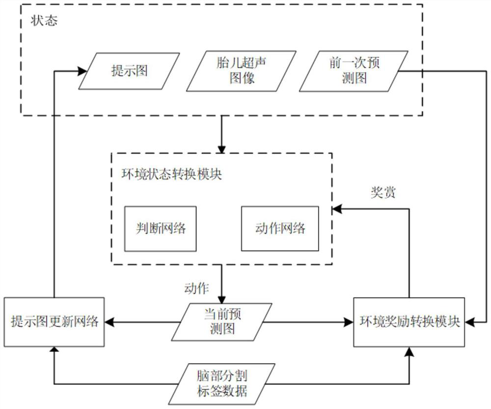 Fetal ultrasound image brain segmentation method based on prior interaction reinforcement learning