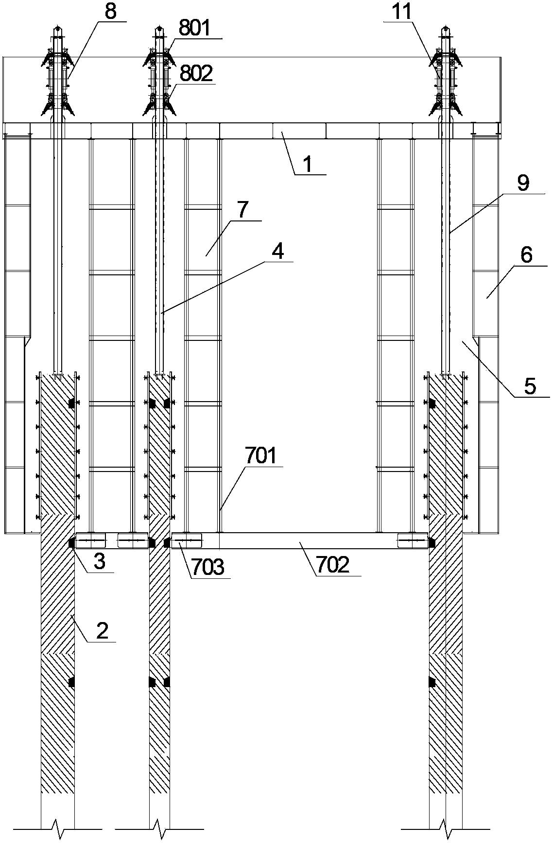 System for alternatively supporting whole lifting steel platform formwork by steel column casing rack and construction method
