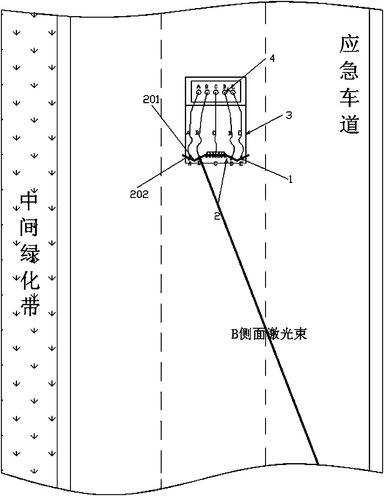 Vehicle-mounted laser-guiding road blockage device for freeway accident site