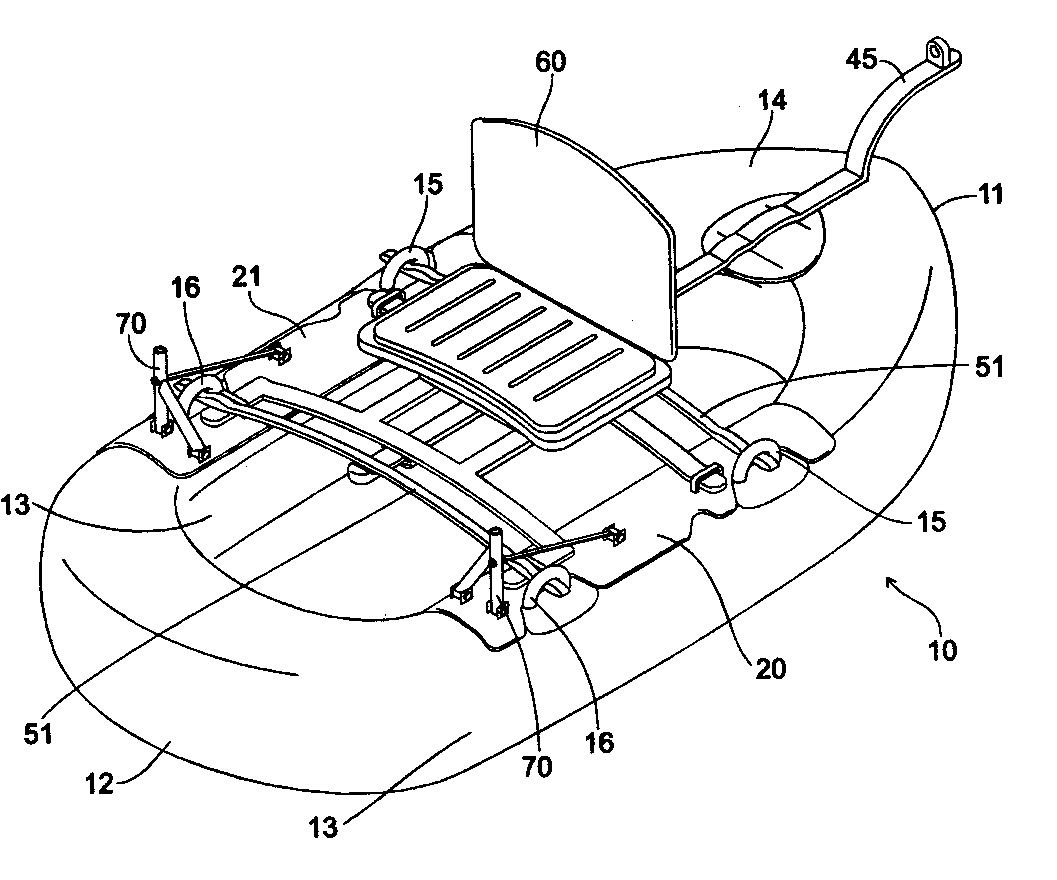 Seating and rowing attachment for inflatable raft