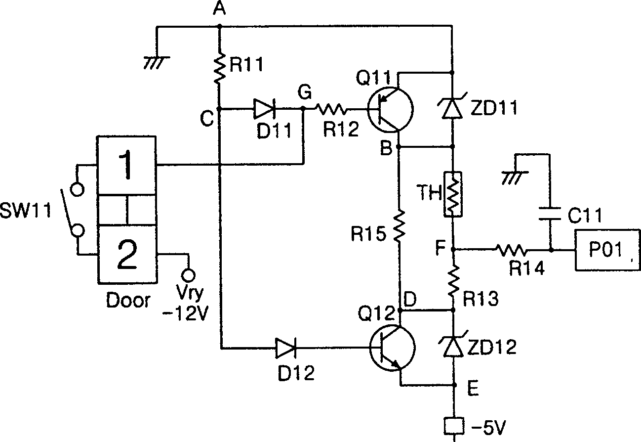 Temperature and door induction circuit for microwave oven