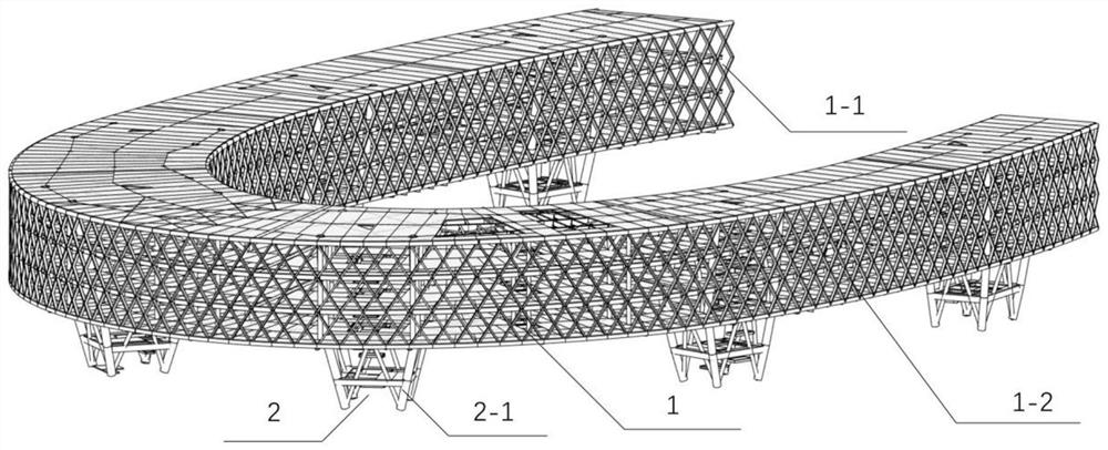 Large-span asymmetric horseshoe-shaped multi-layer truss construction method