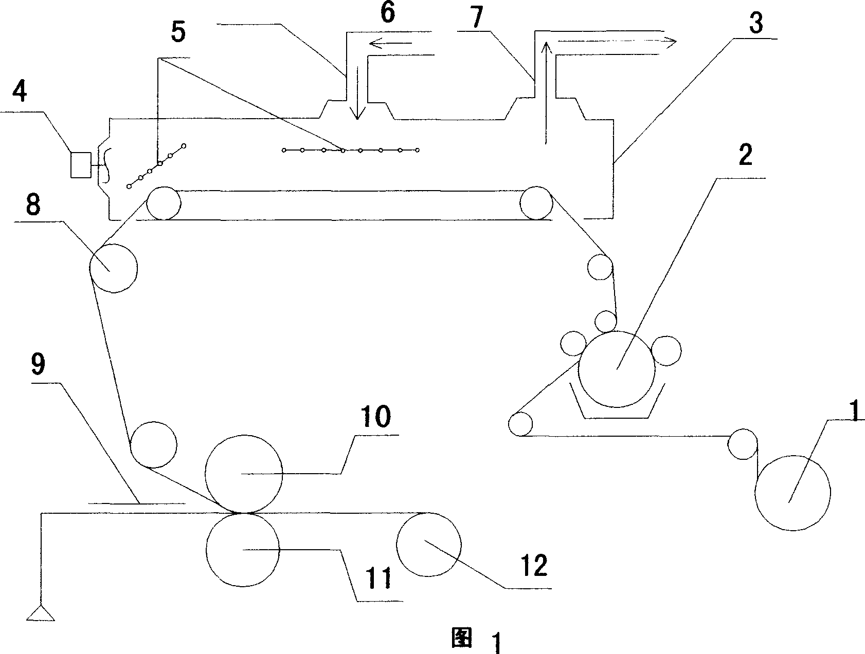 Hot pressing device for jointing overlay film dryed by drying tunnel, and method for gluing overlay film by painting water