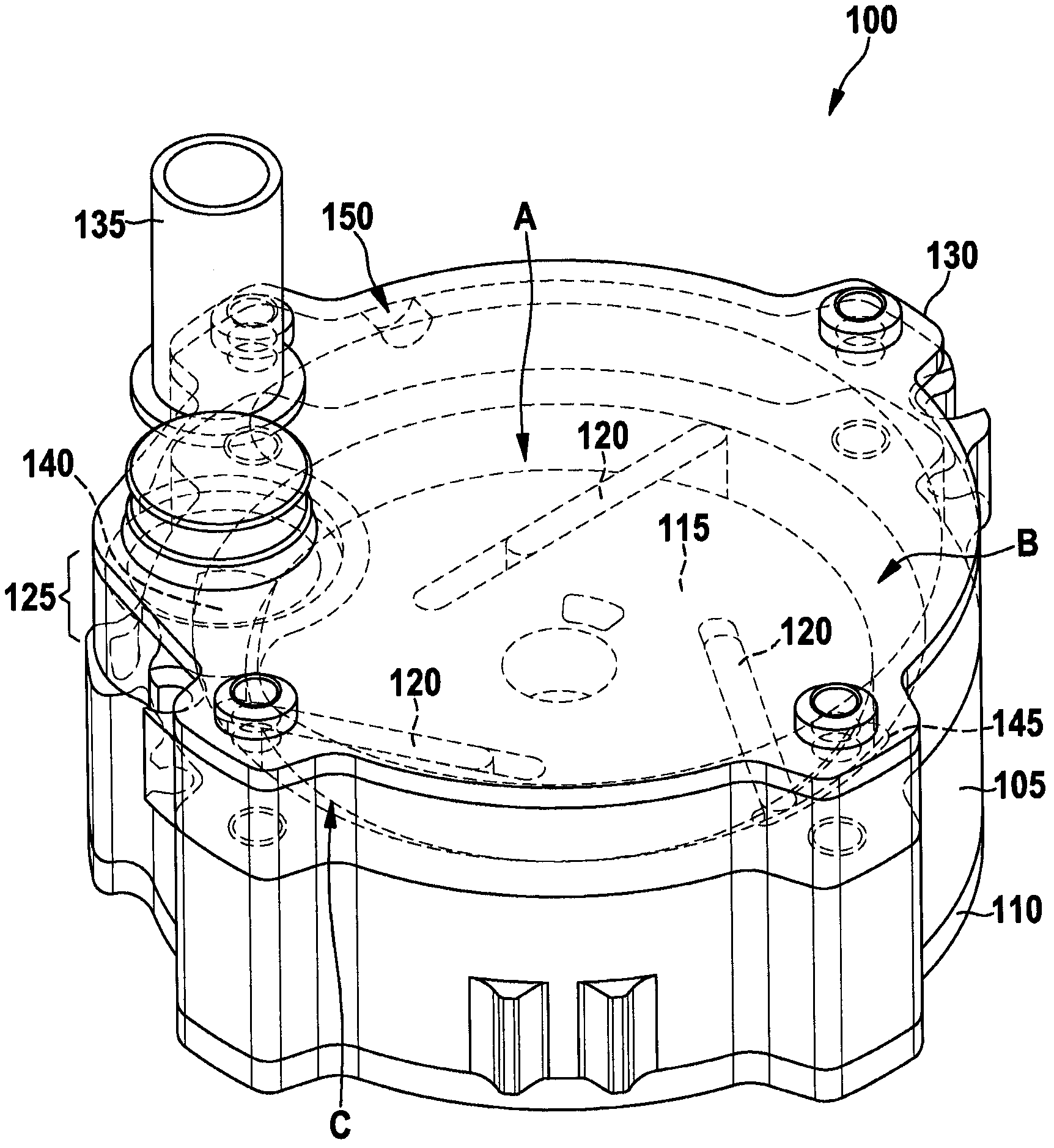 Gas pump with reduced noise generation