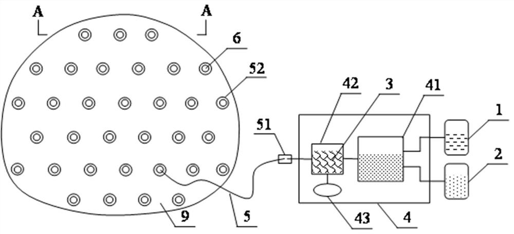 Composite material for adsorbing gas overflowing from tunnel face and construction method of composite material