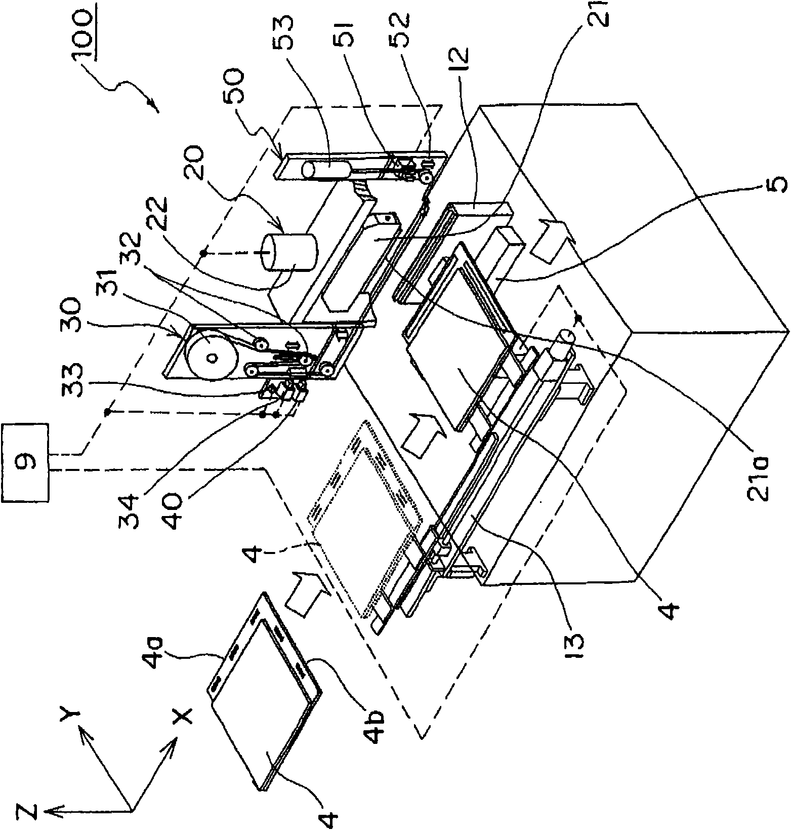 Working device, adhesive tape applying device, and method of adding tape member