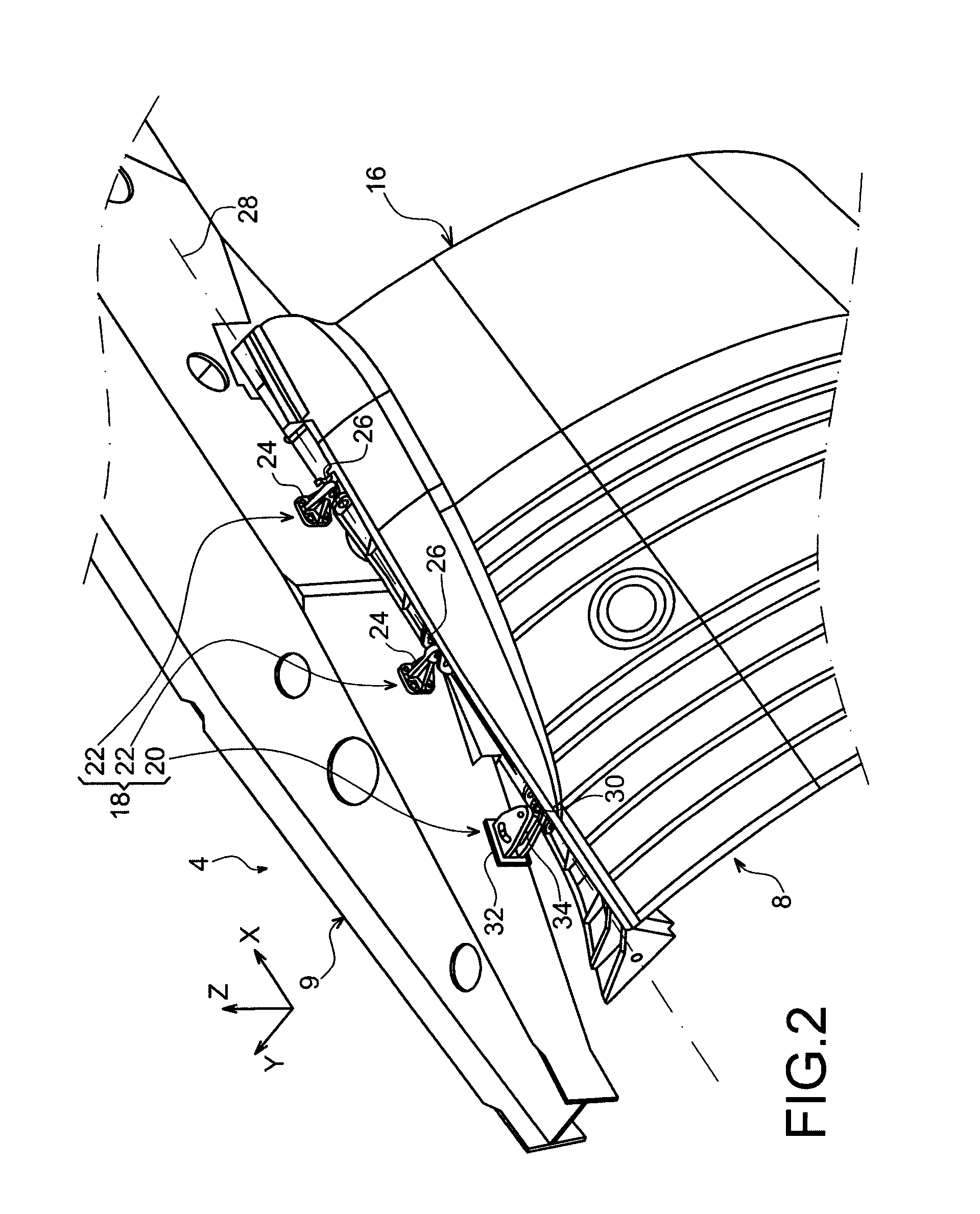 Hinge device of a nacelle cowling of an aircraft engine on a supporting structure