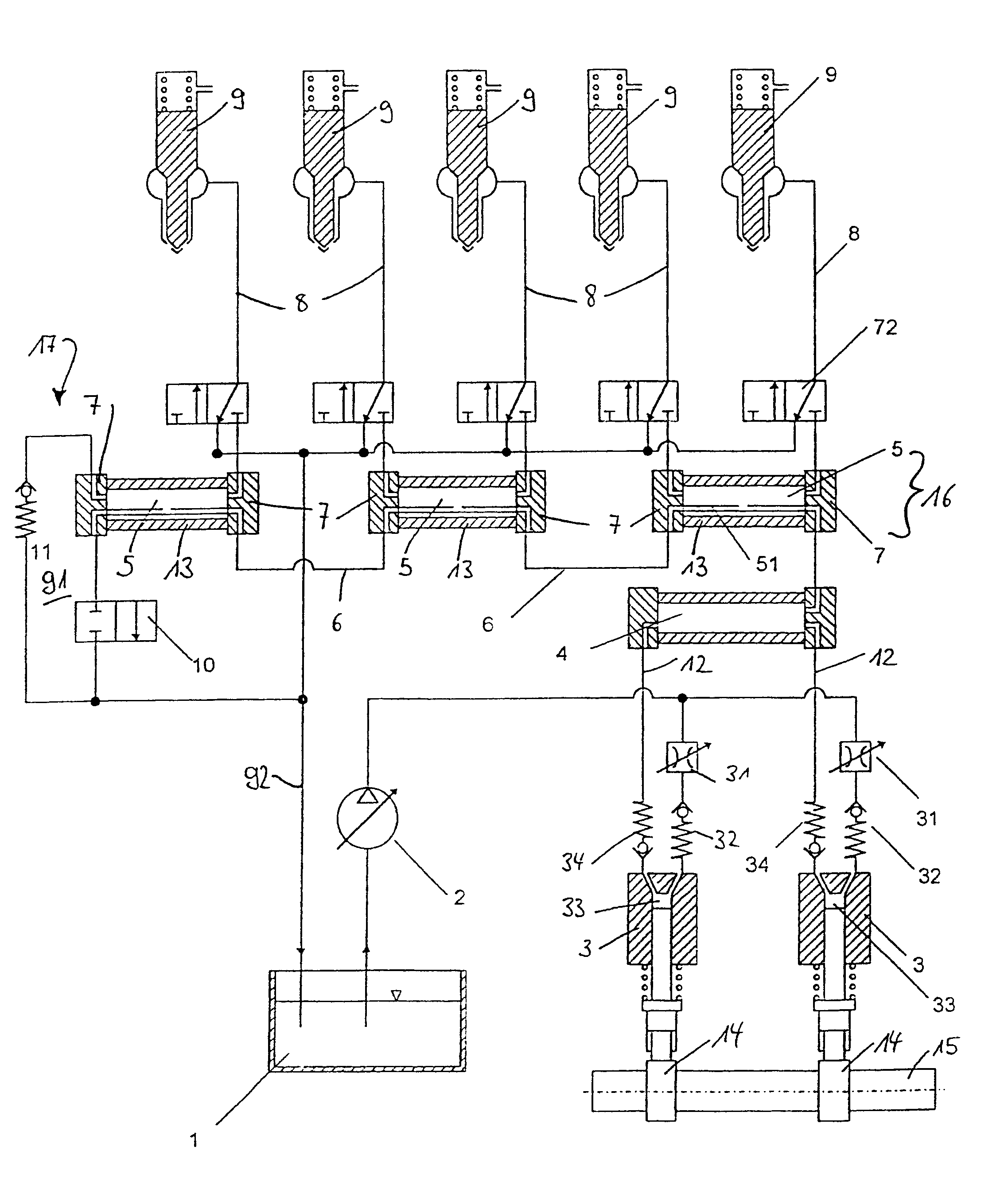 Fuel supply installation in the form of a common-rail system of an internal combustion engine having a plurality of cylinders