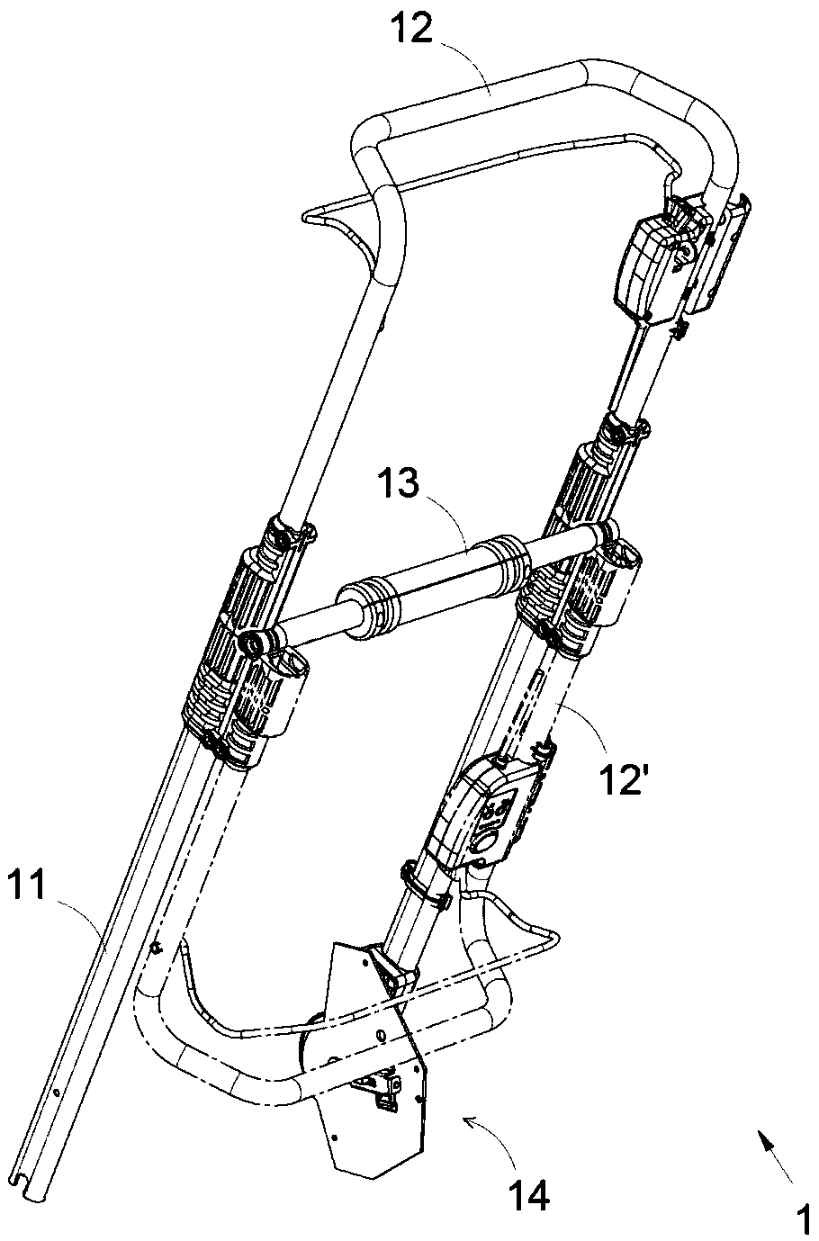 Electric lawn mower with functions of adjusting height and secondarily folding