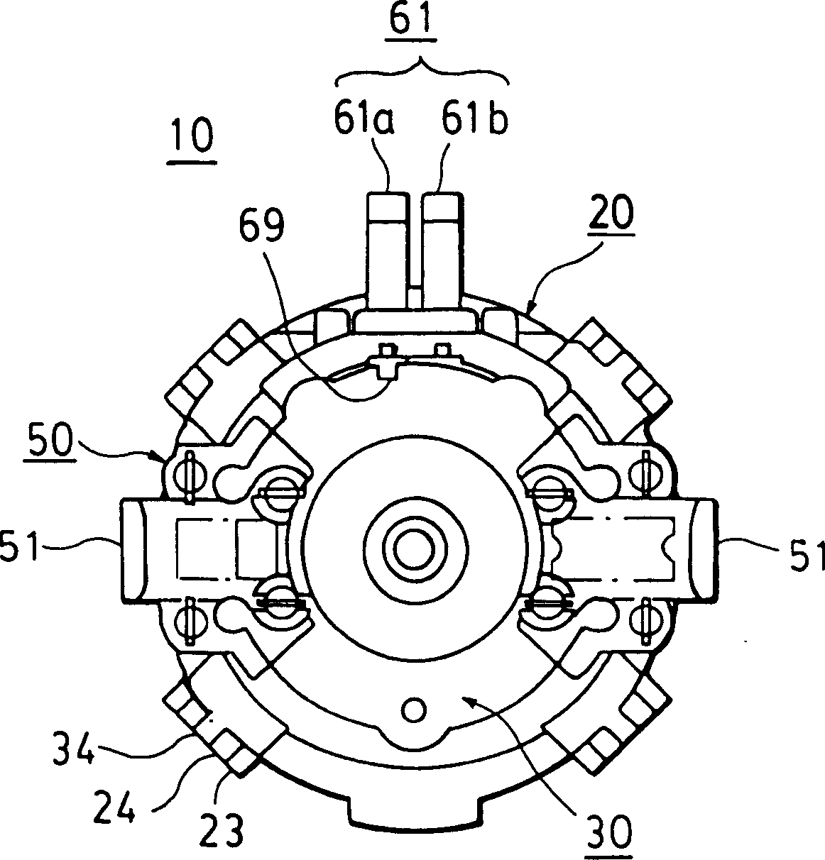 Motor with earthing structure to reduce radio noise