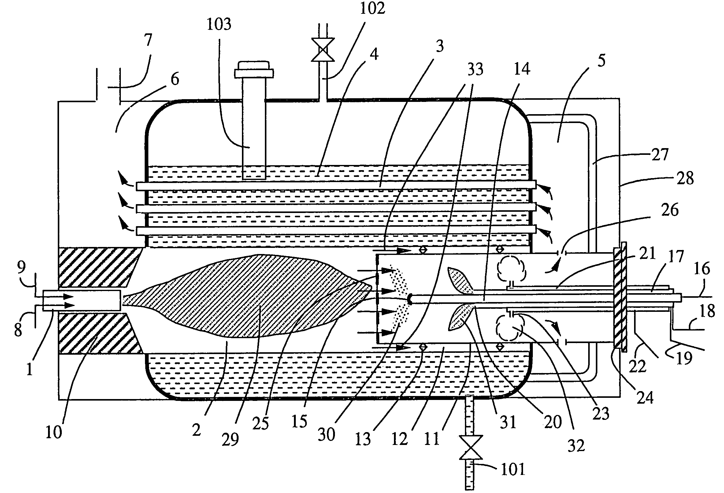 Thermal generator and combustion method for limiting nitrogen oxides emissions by re-combustion of fumes