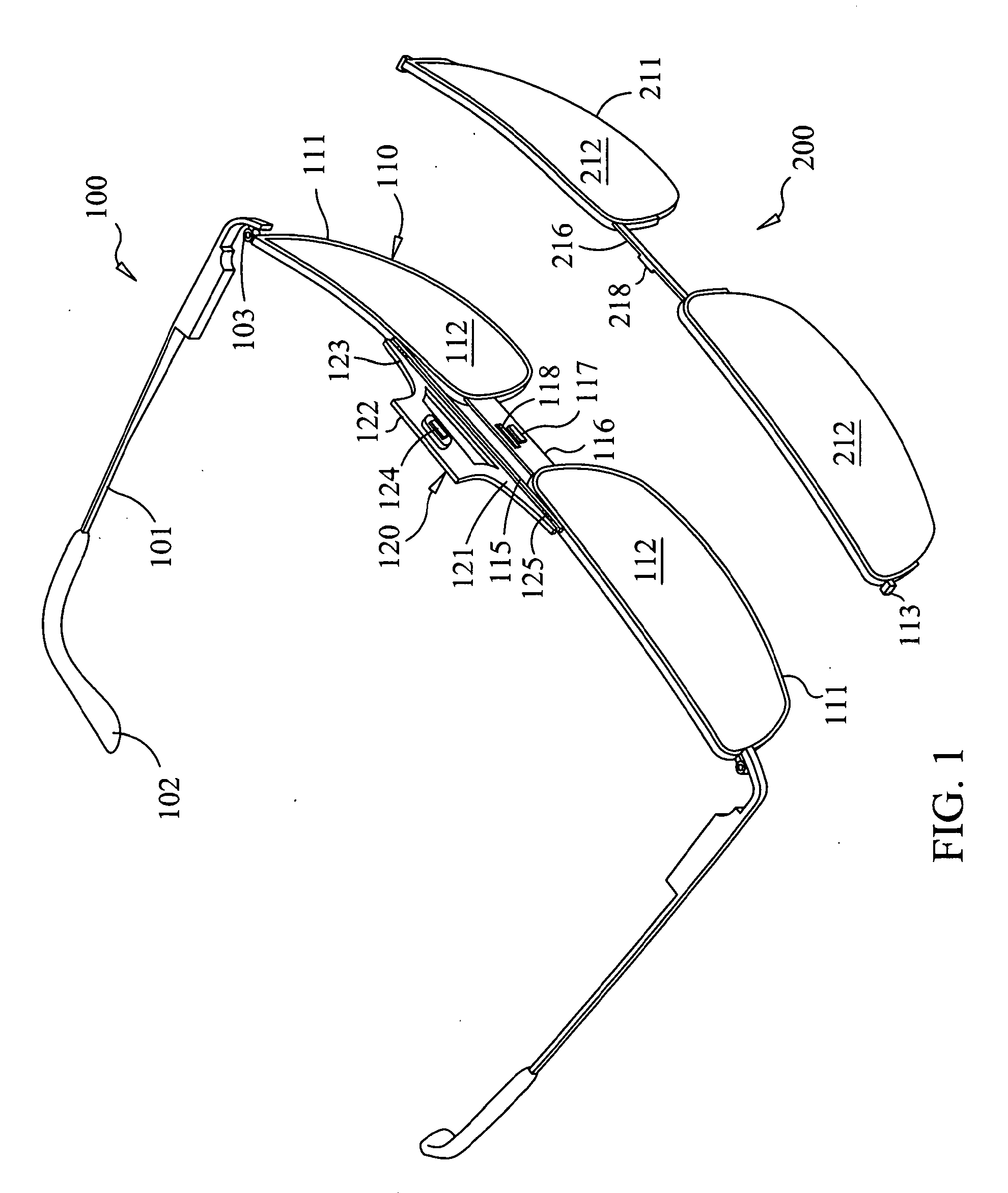 Eyeframe with Interchangeable Lenspieces Held by a Magnetic Closure and  Interchangeable Lens System