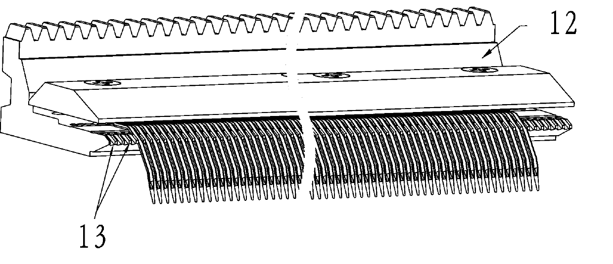 Rivet rolling device for collar suturing needle rake for knitting suturing machine