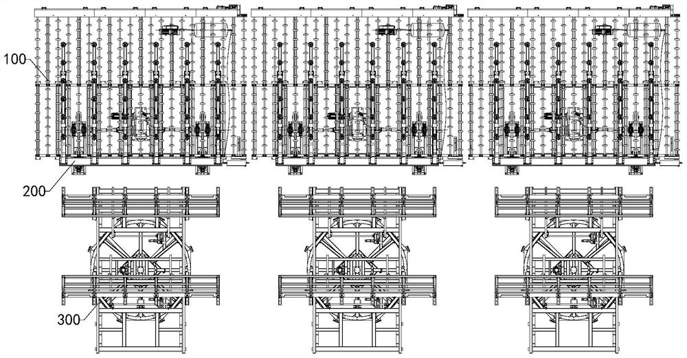 Super-long glass multi-unit synchronous stacking device and control system thereof